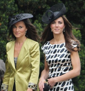 Kate and Pippa Middleton attend wedding wearing hats June 2011. Kate 2 279x300 A Hat, A Dress, and Baseball: A Repeat + A Repeat + A Repeat = A Three Peat