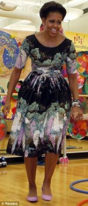 Michelle Obama at Childrens Center Washington DC Michelle2 129x300 A Hat, A Dress, and Baseball: A Repeat + A Repeat + A Repeat = A Three Peat